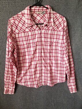 Maurices Pink White Plaid Western Shirt XXL